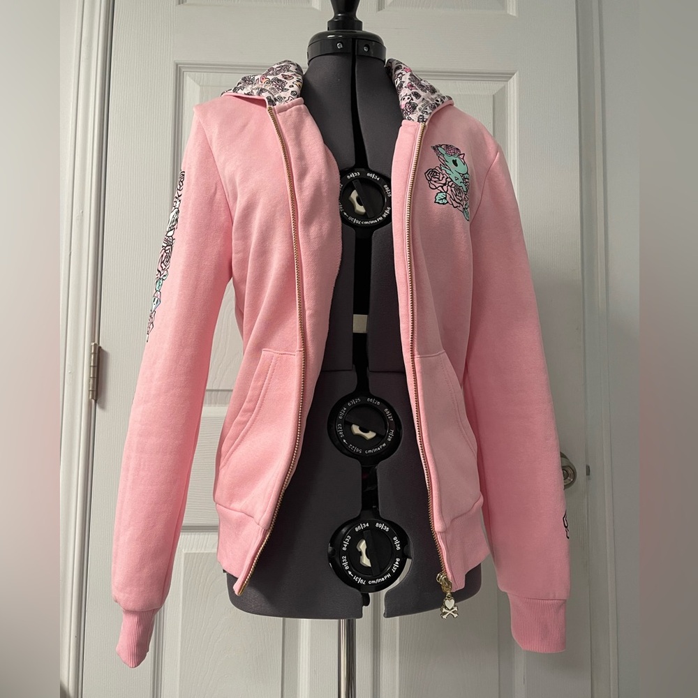 Tokidoki Pink Hoodie Sweatshirt Floral Quartz Small Donutella Unicorno Used - Picture 2 of 16